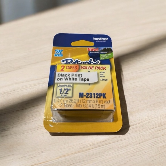 Brother M231 OEM .5" X 26.2' Non-Laminated Label Tape, Black on White - Picture 2 of 4